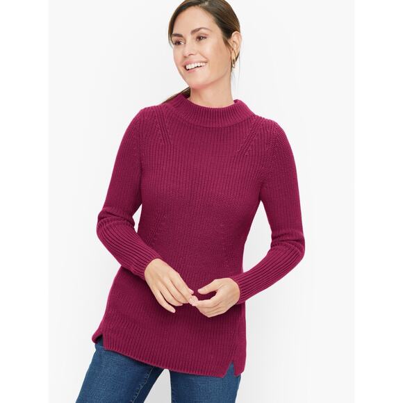 Talbots Women’s Raspberry Mock Neck Cotton Chunky Pullover Sweater Size Medium - Picture 1 of 9